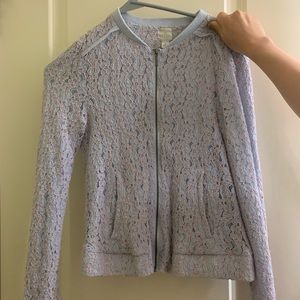 Blue and pink lace zip up jacket